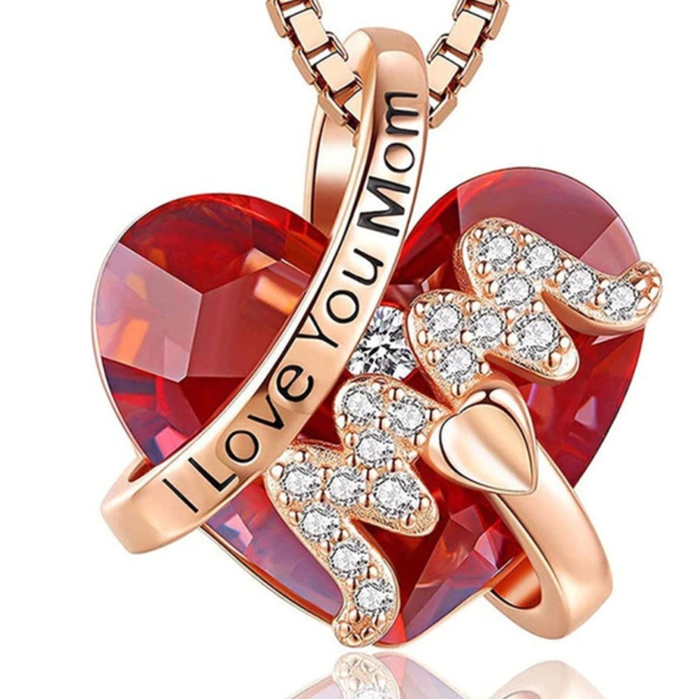 New! Luxury Fashion "Mom" Red Heart Crystal Pendant Jewelry Mother's Day Gift